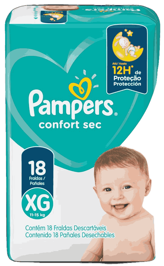 FRALDA PAMPERS CONFORT SEC XG PACOTÃO 18 UNIDADES                                                   